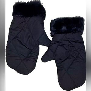 Unbranded Women’s Winter Mittens Solid Black Satin Feel Very Soft Faux Fur Cuff